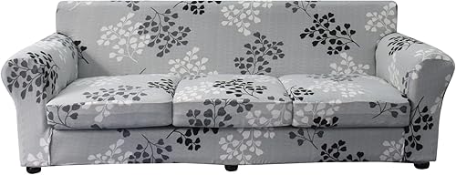 Miniatura 14 de KRFOONN Funda de sofá de 4 piezas con estampado para sofás de 3 cojines, funda elástica con 3 fundas de cojín separadas, protector de muebles Color