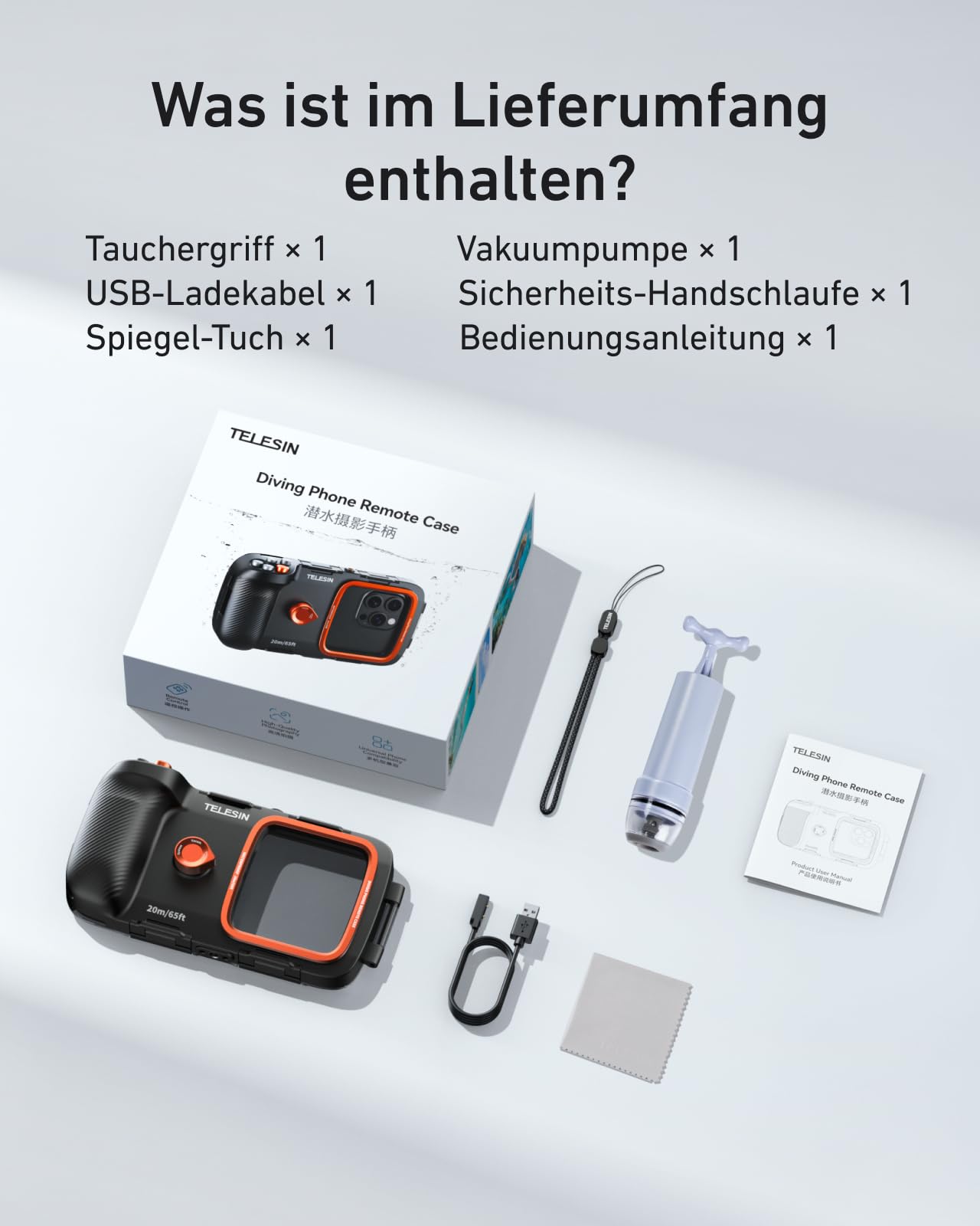 TELESIN Unterwasser Handyhülle Wasserdicht Tauchen Gehäuse Griff für iPhone 17 16 15 14 13 12 11 Pro Max/XS/X Samsung Galaxy