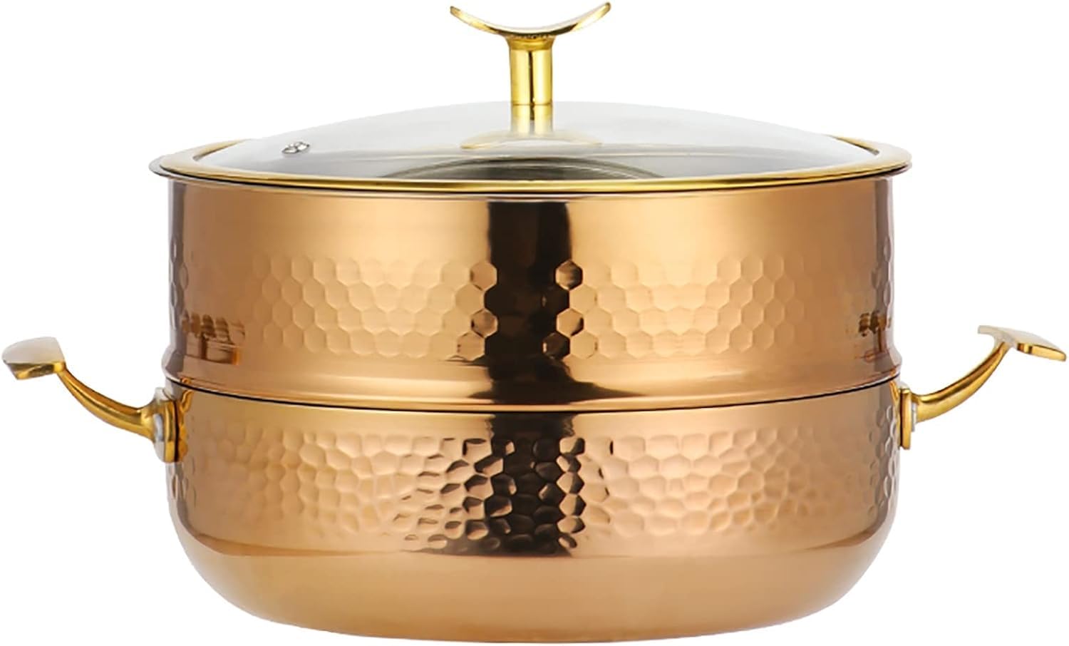 Garnek do gotowania na parze ze stali nierdzewnej, Stal nierdzewna 304, supergrube 3-warstwowe dno garnka kompozytowe, bułki na parze, gotowany makaron(Gold,24cm)