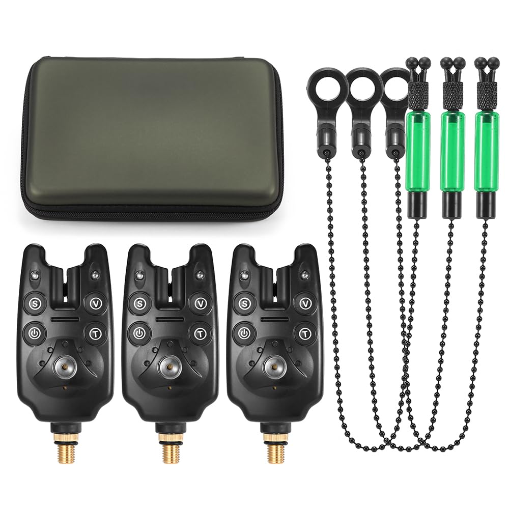 Set di Allarmi Morso Digitale e Oscillatori Allarme a Catena Attrezzatura da Pesca con Indicatore LED Scatola Stoccaggio per la Notturna