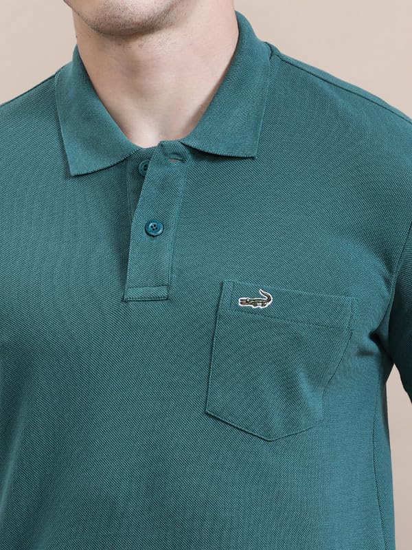 Image of CROCODILE Men's Solid Casual Wear T-Shirt | Polo Neck | Half Sleeves | Pull On | Regular