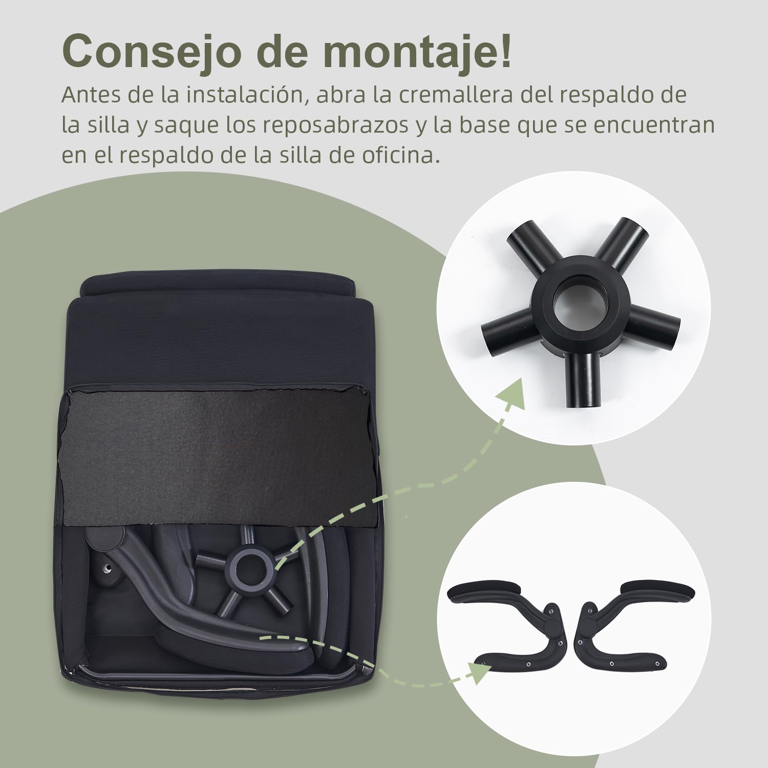 CASTLOVE Silla de oficina ergonómica, silla de escritorio con respaldo, reposabrazos plegable, respaldo alto, altura ajustable, función basculante (silla de oficina, tela, negro, máx. 150 kg)