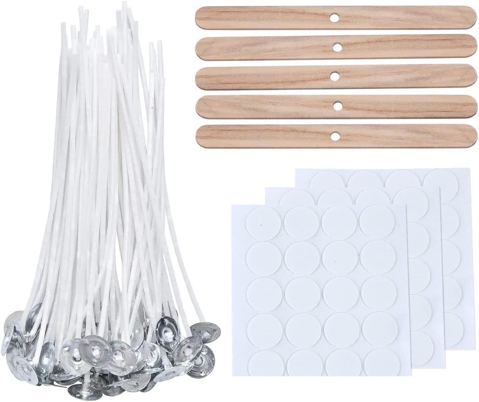 100PCS Candle Wicks for Making Candles Cotton Candle Wicks No Black Smoke with 5 PCS Candle Wick Holders and 60 PCS Dot Stickers, Candle Wicks for Candle Making Candle DIY