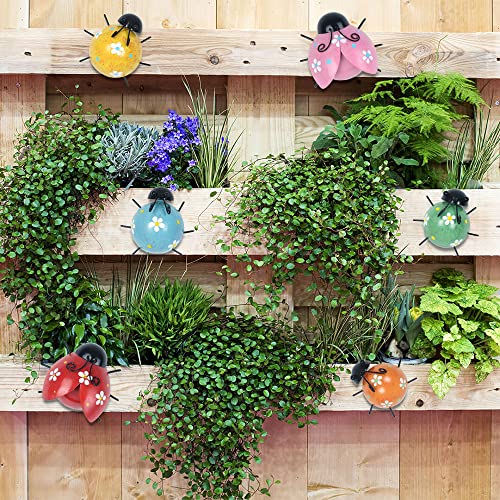 Yeahome Cute Ladybugs Outdoor Wall Decor, 3D Metal Wall Art Spring Decor, Rustic Wall Sculptures & Statues For Farmhouse, Porch, Patio, Lawn, Fence, Backyard Decorations Set Of 6 #TOP4