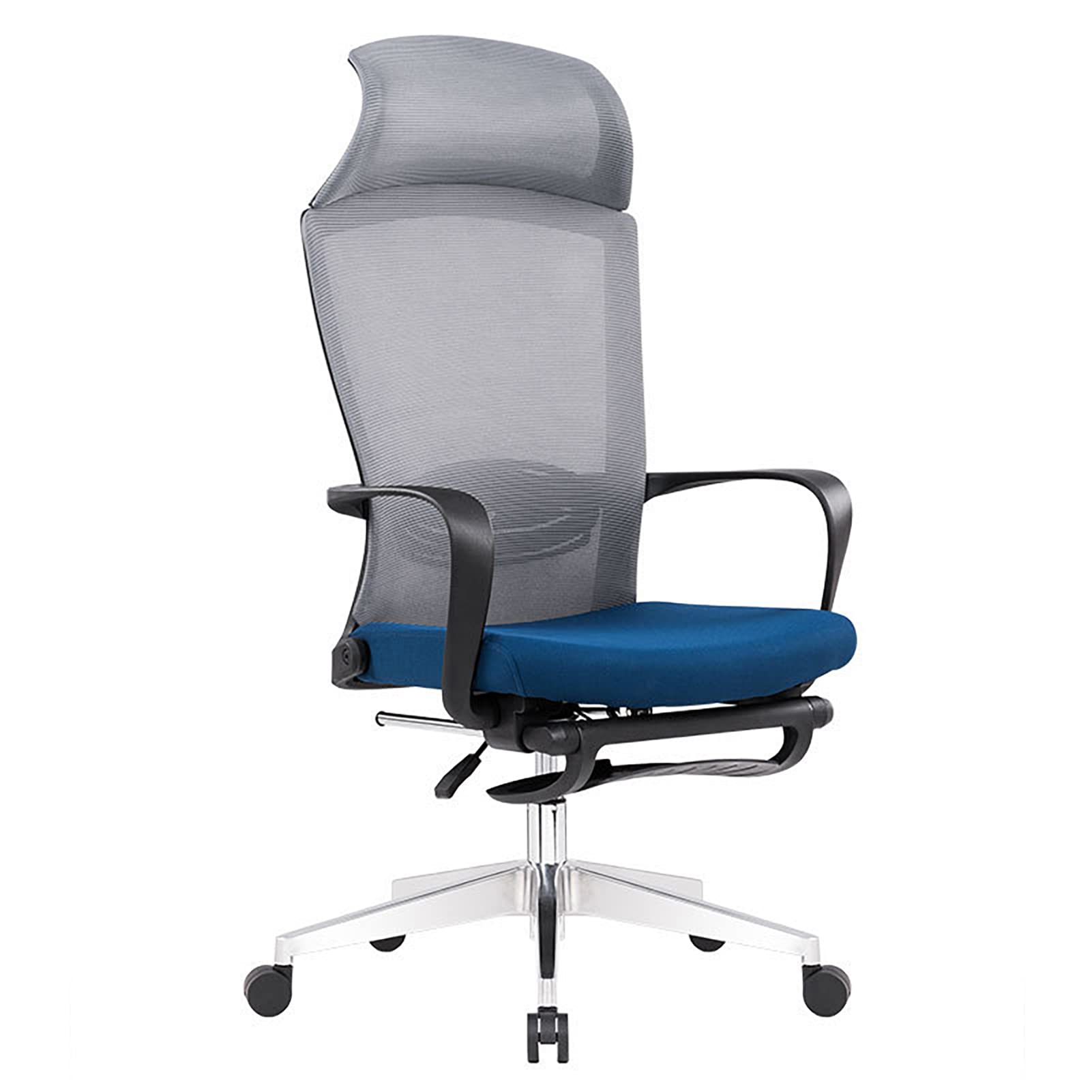 Krzesło biurowe z podnóżkiem, ergonomiczne krzesło biurowe, obrotowe krzesło biurowe z kółkami, podłokietnikiem, zagłówkiem, podparciem odcinka lędźwiowego (Grey Aluminum Alloy Feet)