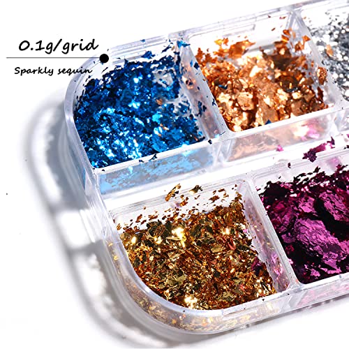 Nail Art Glitter Foils, Holographic Laser Sparkly Nail Art Flakes Sequins, 12 Colors Ultra-Thin Aluminum Nail Art Foil Design Supplies For Women Manicure Shiny Decorations, Diy Resin Nail Accessories #TOP1
