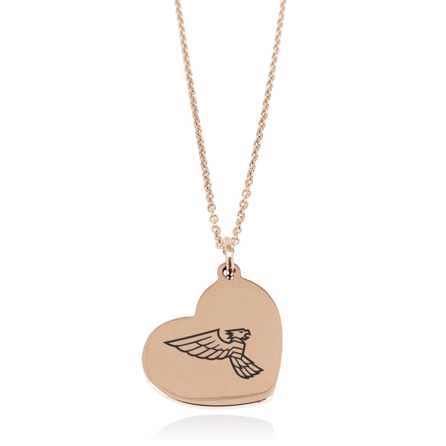 Tioneer Rose Gold Plated Stainless Steel Falcon Floating Heart Tag Charm Pendant Necklace