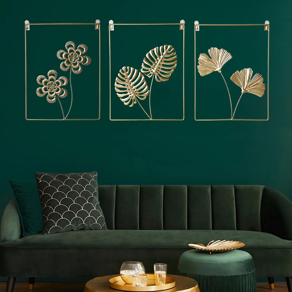 Junhui 3 Piezas Decoración de Pared de Metal, Hoja de Metal Decorativa, Arte Pared Hoja de Ginkgo, Esculturas de Pared Decoracion Dormitorios Modernos para Salon Decoracion