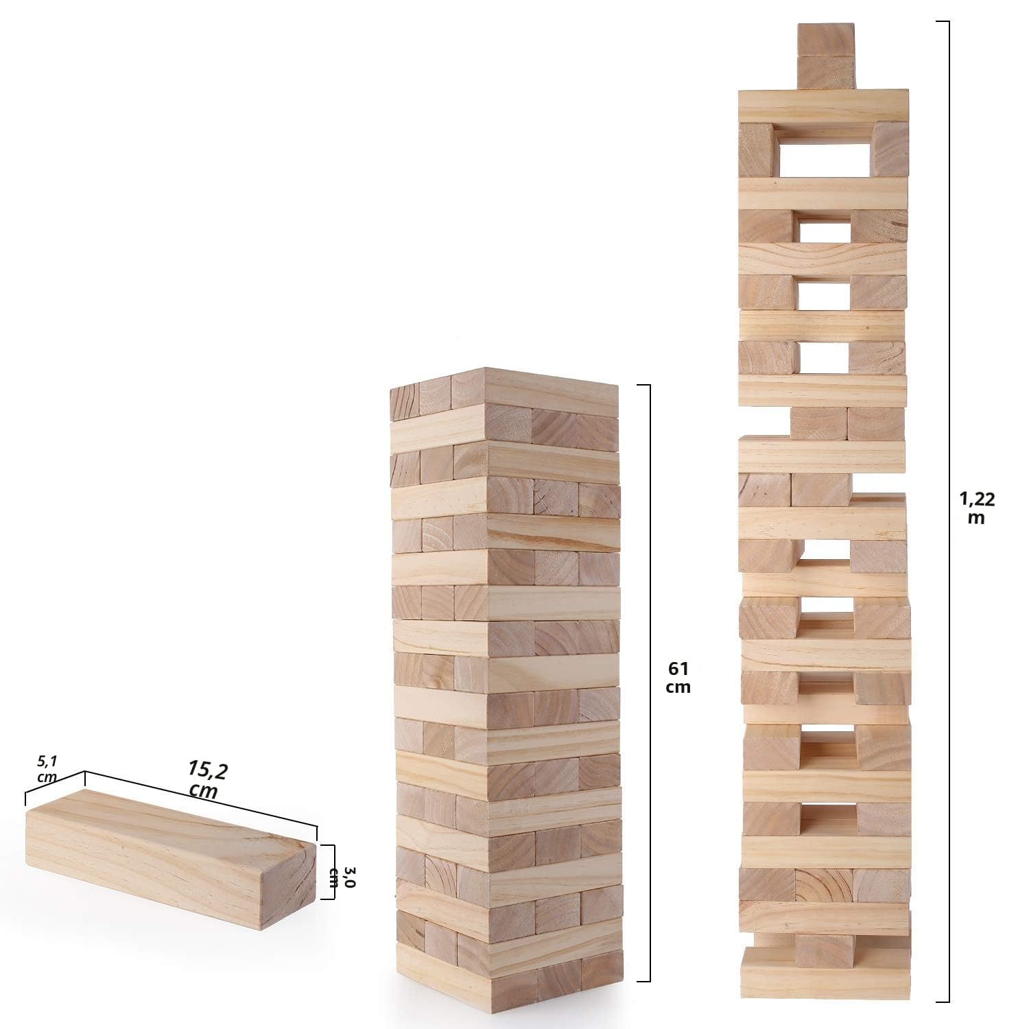 Juego Torre de Madera, Apila Desde 0.6 Metros hasta 1.5 Metros, Juego de Bloques de Madera para Fiestas