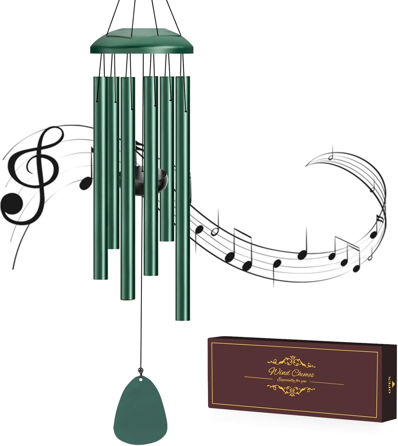 Wind Chimes Outdoor Outside – 6 Tubes 26″ Memorial Garden Chime,Retirement & Sympathy Gift for Outdoor Patio Yard Decoration, Retired Gift for Mom Women Grandma Neighbors Green