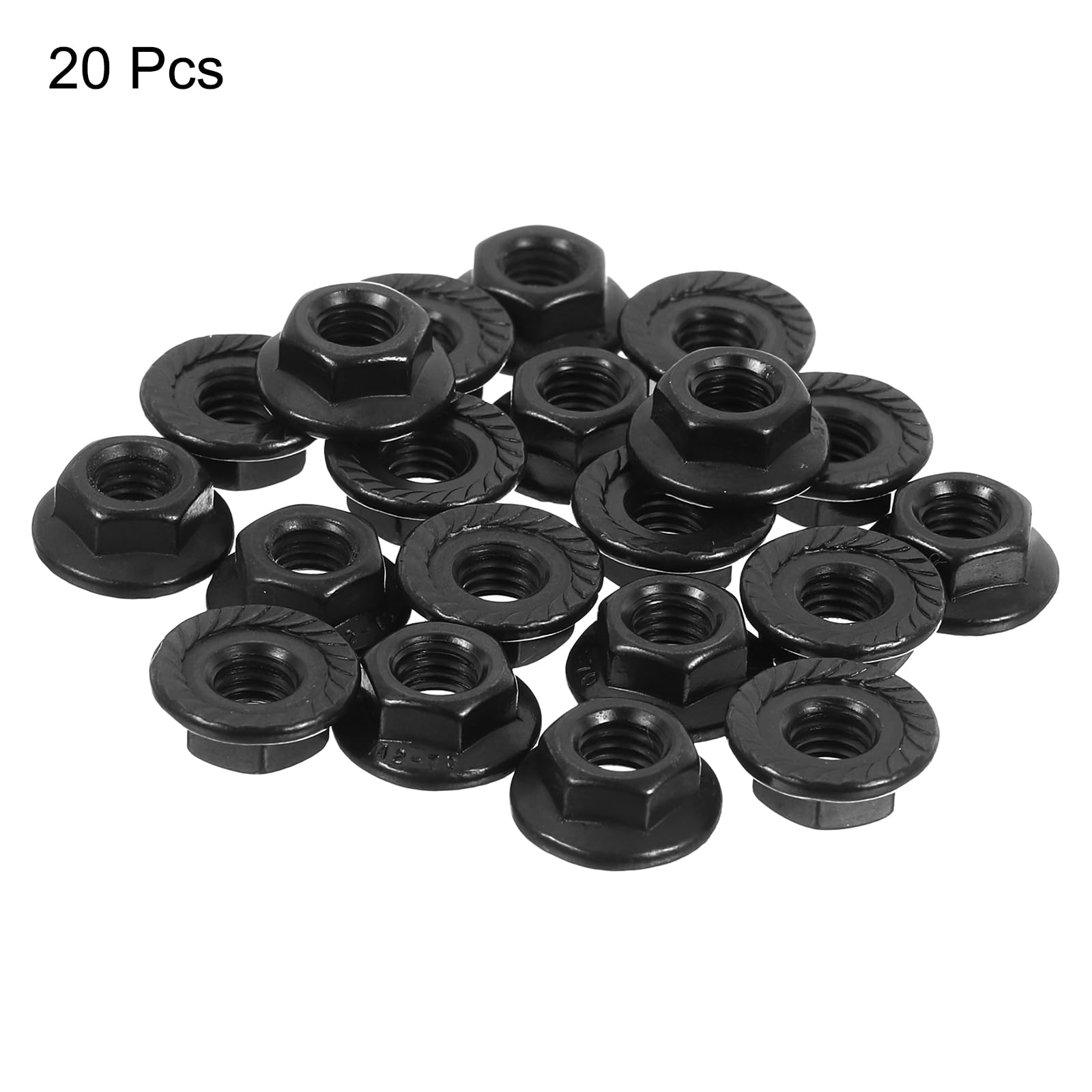 QUARKZMAN M5x0,8mm Dadi Autobloccanti Esagonali Flangiati Scanalati, 20pz Dado Flangiato Esagonale Metrico Antiscivolo Acciaio Inossidabile 304, Filettatura Completa, Finitura Lucida, Nero