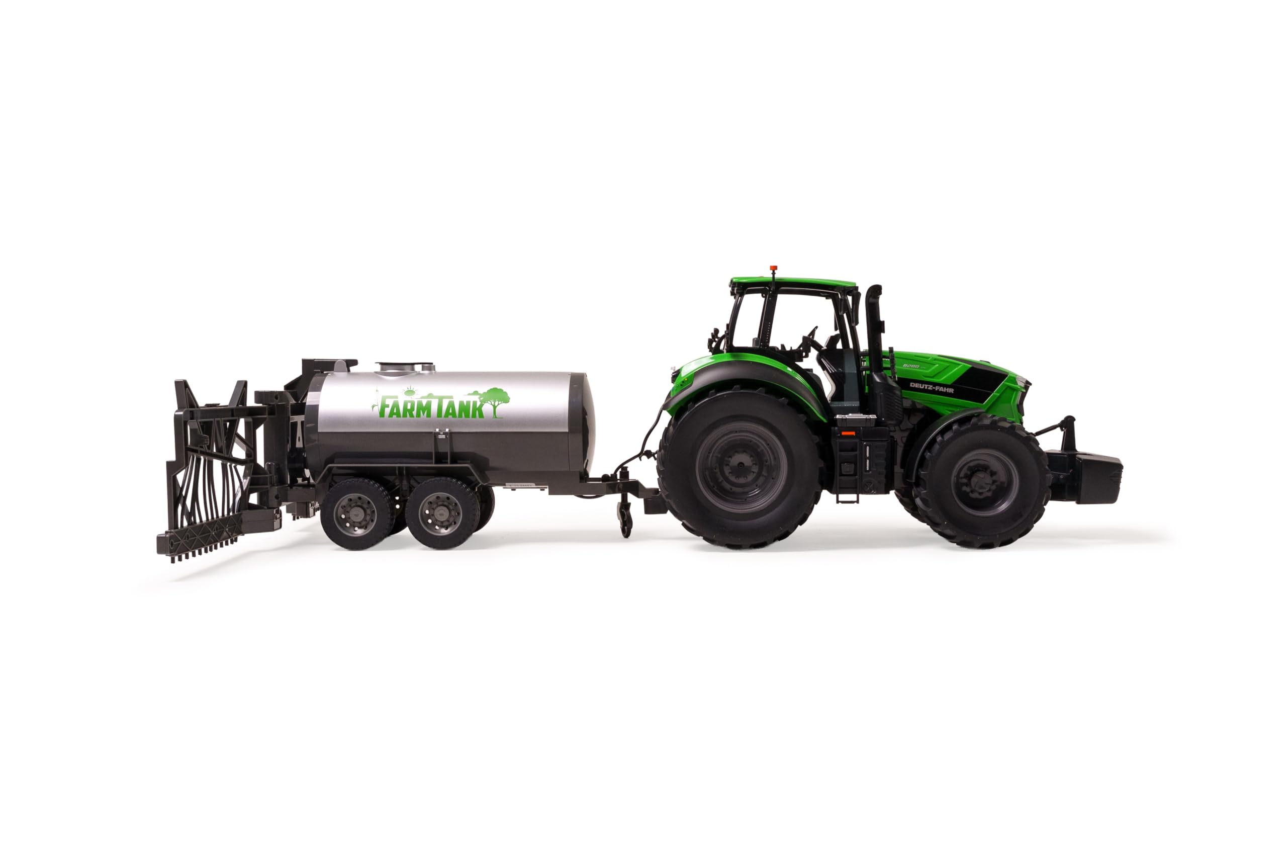 Carson 1:16 Tracteur Deutz 8280 TTV avec remorque 100% RTR - Véhicule télécommandé, Engin de Chantier avec Fonctions lumière et Son, Piles et télécommande incluses, Vert, RC, Remote Controled Car