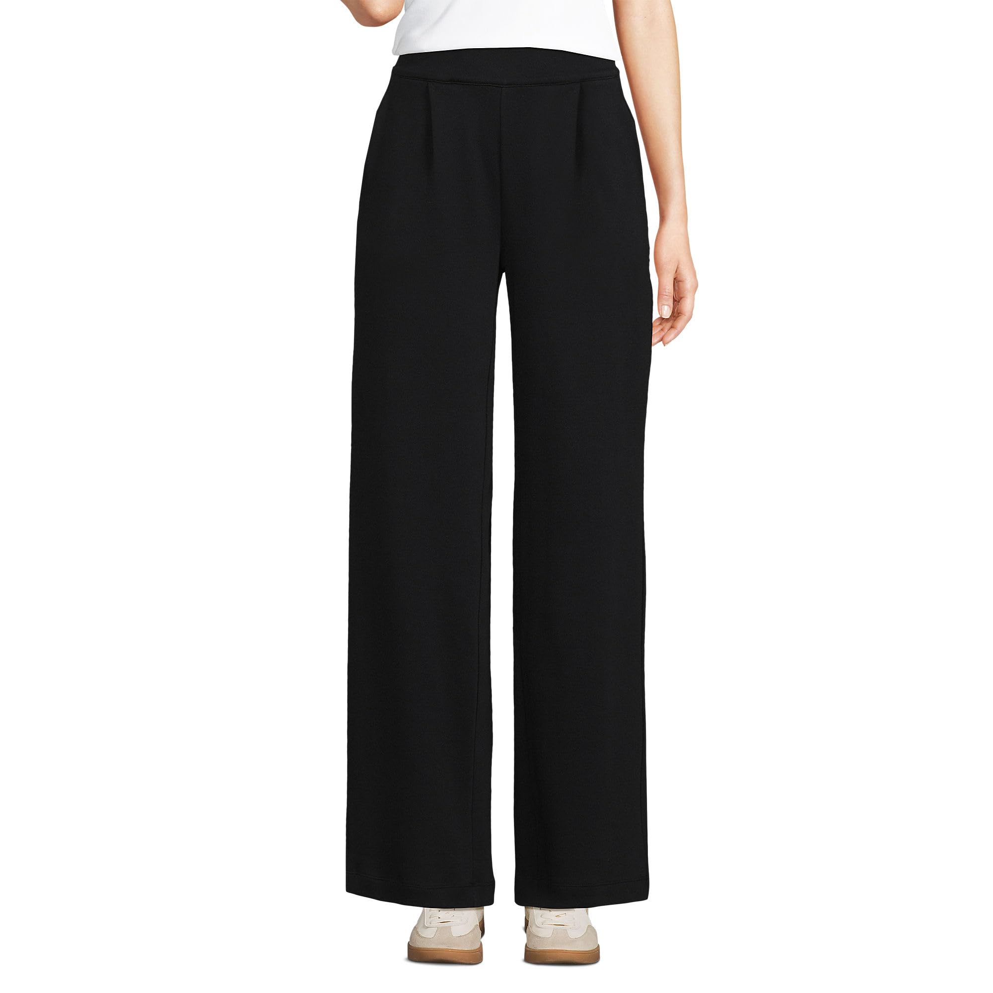 Lands End Womens Knit High Rise Pleated Wide Leg Pants