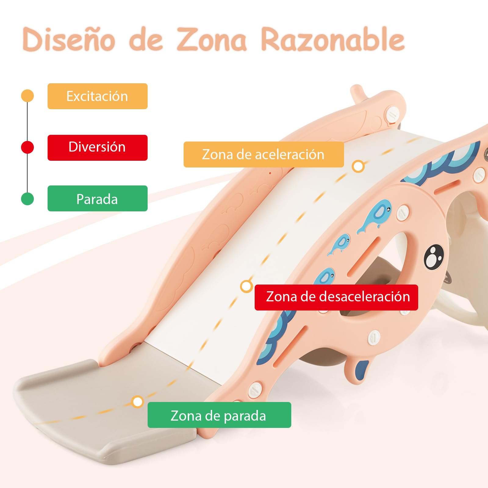 COSTWAY Tobogán Infantil Plegable 4 en 1, Tobogán para Niños con Canasta de Baloncesto y Escalera, Tobogán Multifuncional para Niños con Anillos, Caballo Balancín para Niños (Rosa, Oso)