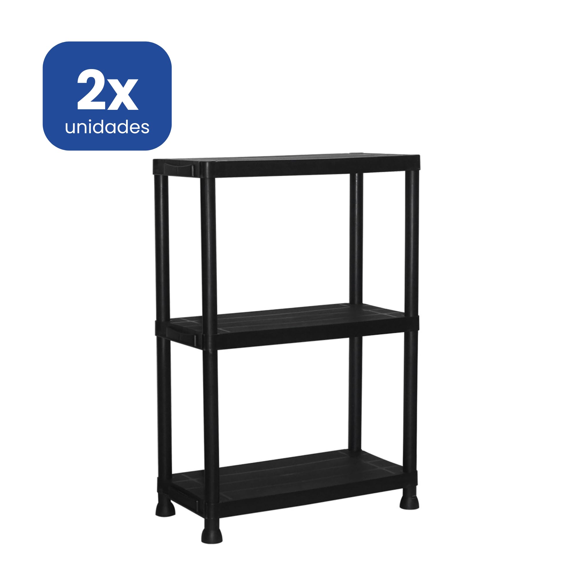 Pack 2 Estanterías de Resina 3 Baldas Negra | Organizador de Plástico 91x61x31 cm | Capacidad 75kg | Resistente a la Humedad y Óxido | Montaje Rápido sin Herramientas | Trastero y Lavadero