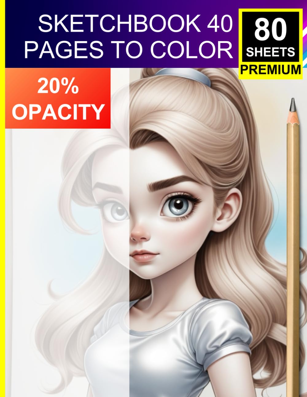 Sketchbook: 40 Pages to Color: Traceable 20% Opacity Portraits for Color Pencil Blending & Shading – 80 Premium Sheets