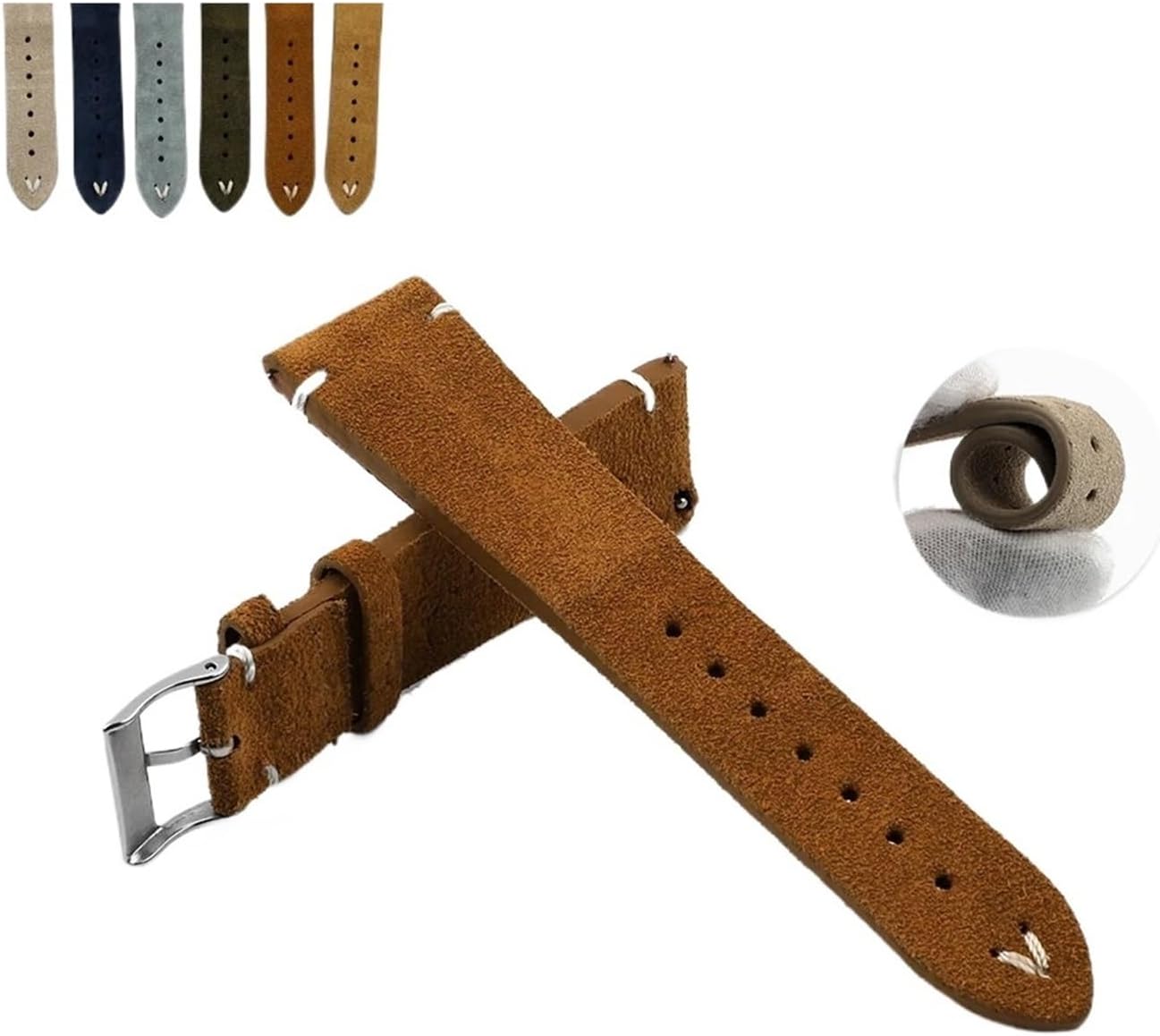 XILILHC Vintage Thickened Suede Leather Watchband 18mm 19mm 20mm 21mm 22mm Black Brown Gray Watch Strap Quick Release Wristband For Men