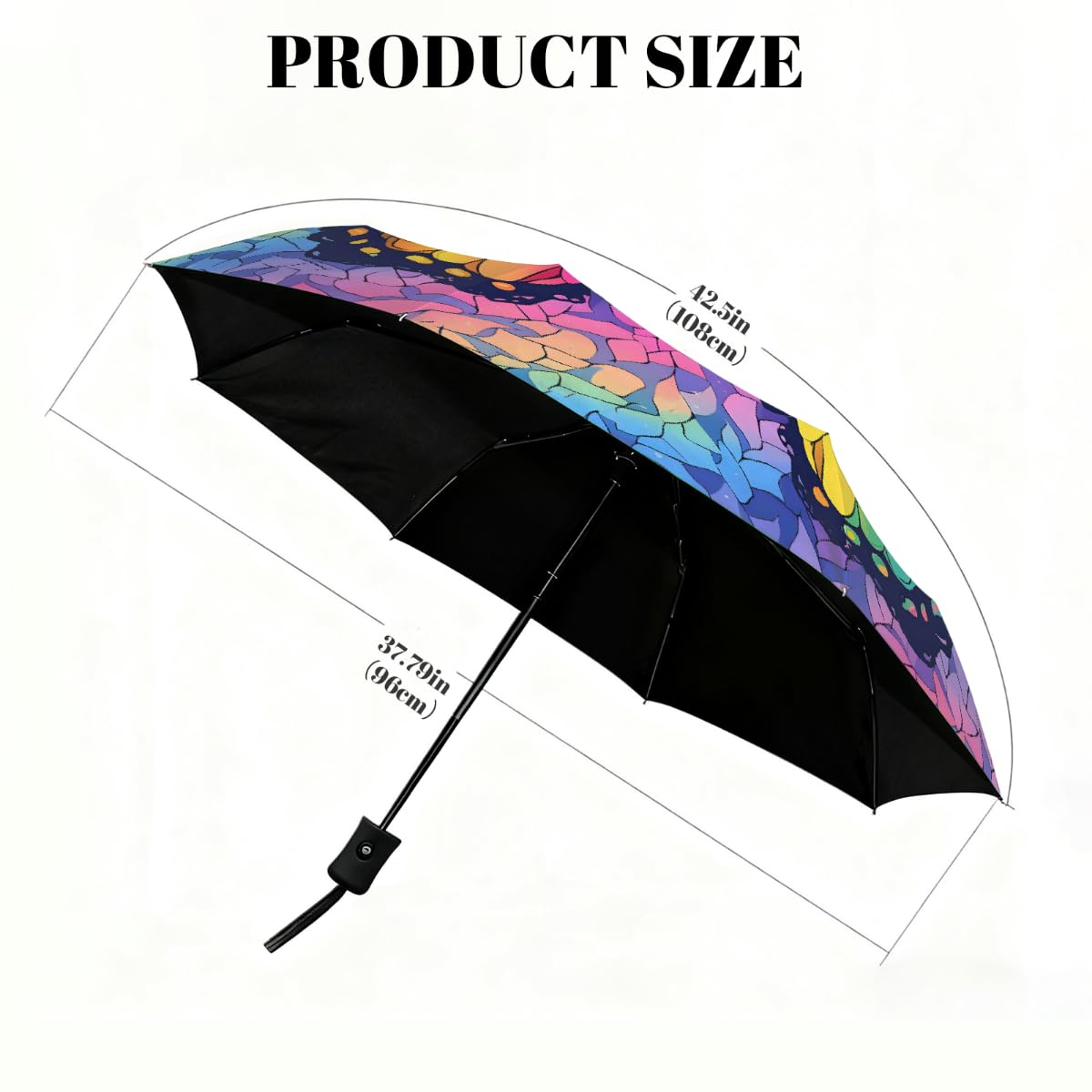 Arte astratta arcobaleno farfalla ombrello pieghevole ombrello da viaggio compatto antivento impermeabile con protezione UV rivestimento nero leggero 8 coste portatile per pioggia sole