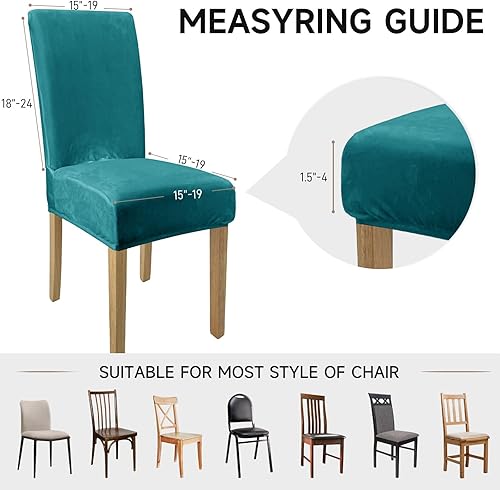 Miniatura 10 de Juego de 6 fundas de terciopelo elástico para sillas de comedor, lavables y suaves, de terciopelo antipolvo, extraíbles para sillas Parsons, fundas
