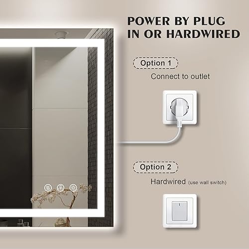 Miniatura 7 de Espejo de baño LED para pared de 48 x 24 pulgadas con luces delanteras y retroiluminadas, espejo de tocador LED doble con luces, antivaho, a prueba