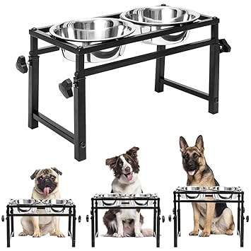SCENEREAL Raised Dog Bowl for Dogs and Cats - Adjustable Elevated Stainless Steel Pet Feeder with 2 Bowls, Available in 16 inch, 11.8 inch, 6 inch for Small Medium Large Dogs