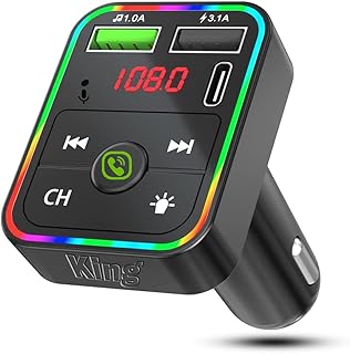 KING Car FM Transmitter, Wireless Bluetooth 5.0 MP3 Player Radio Adapter Car Kit, PD3.0 Type C 20W+QC3.0 Car Fast Charger, Hands Free Calling, Bass Lossless Hi-Fi Sound Support U Disk
