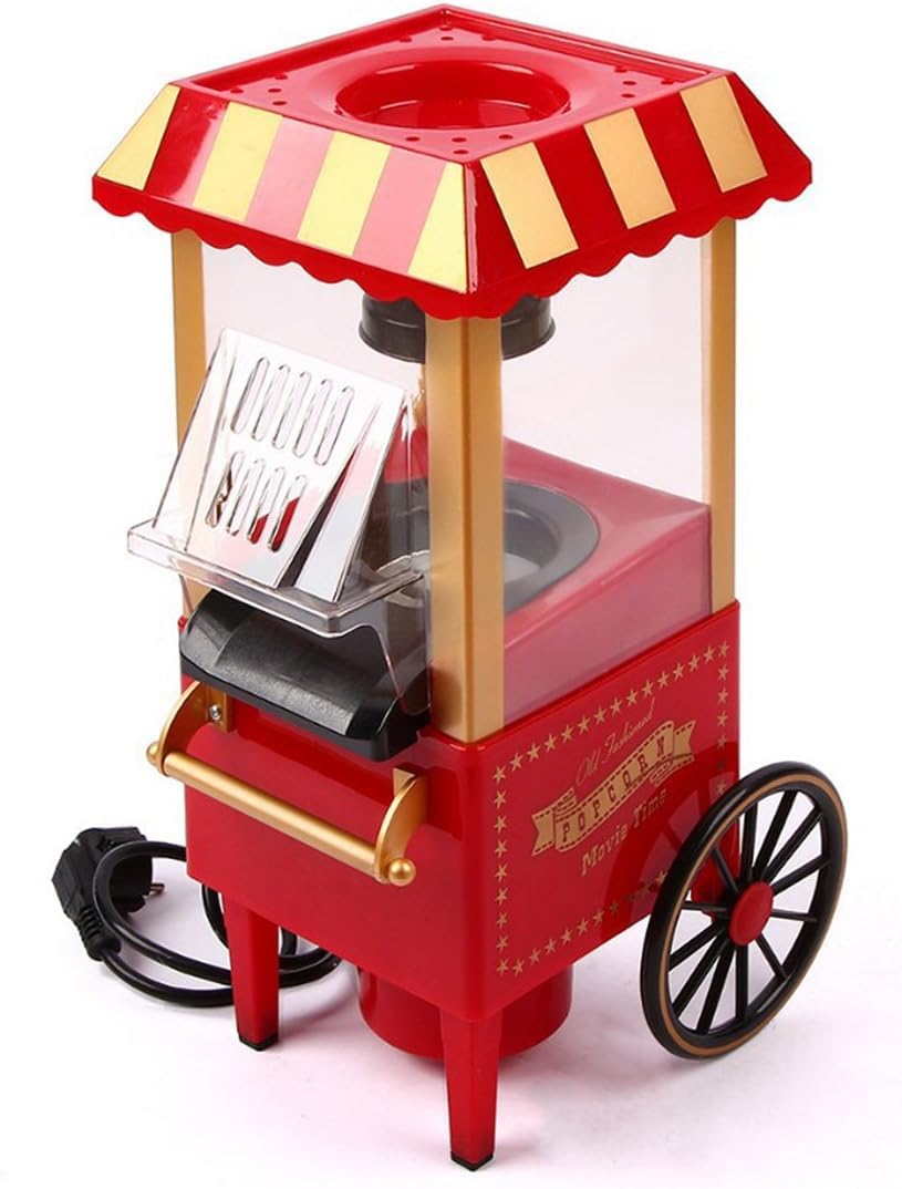 Máquina de palomitas de maíz con aire caliente + dosificador y contenedor – Sin grasa y sin aceite – Máquina de palomitas retro – 1200 W – Vintage rojo