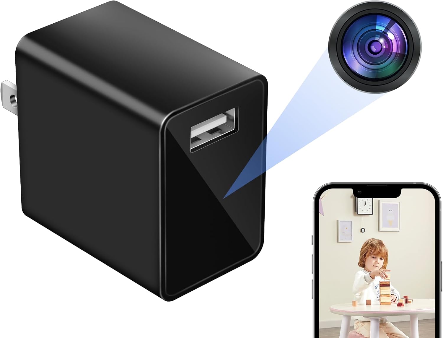 Hidden Camera Charger - Full HD 1080P WiFi Mini Spy Camera - Compact Wireless Indoor Security Camera - Discreet Tiny Nanny Cam Charger Cam