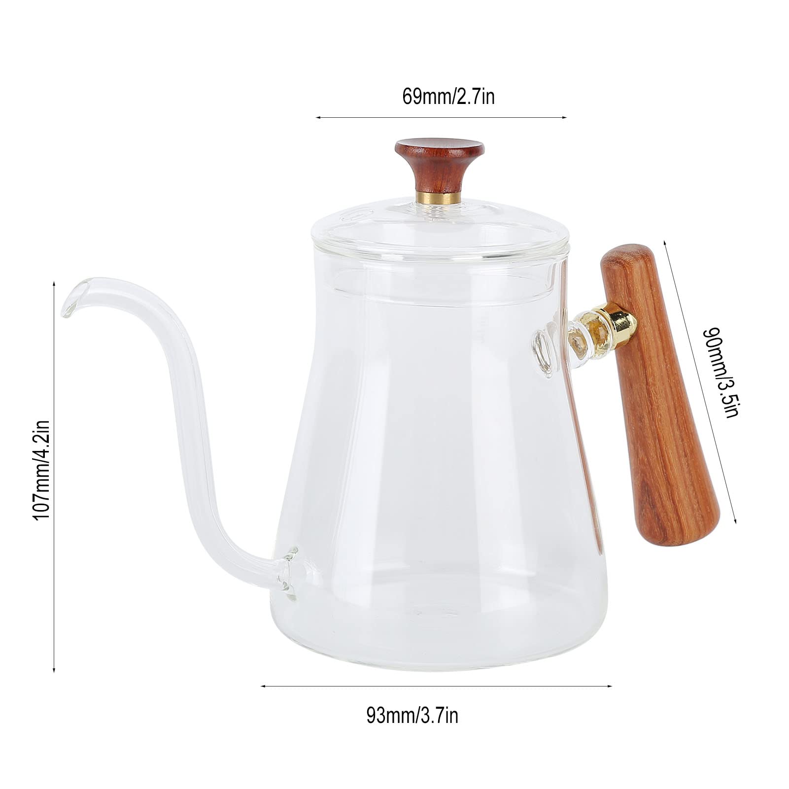 Kaffeekessel mit Schwanenhals, zum Übergießen aus Borosilikatglas, hitzebeständig, mit rundem, holzisoliertem Griff für Heim-Baristas und Kaffee-Enthusiasten (350 ml)