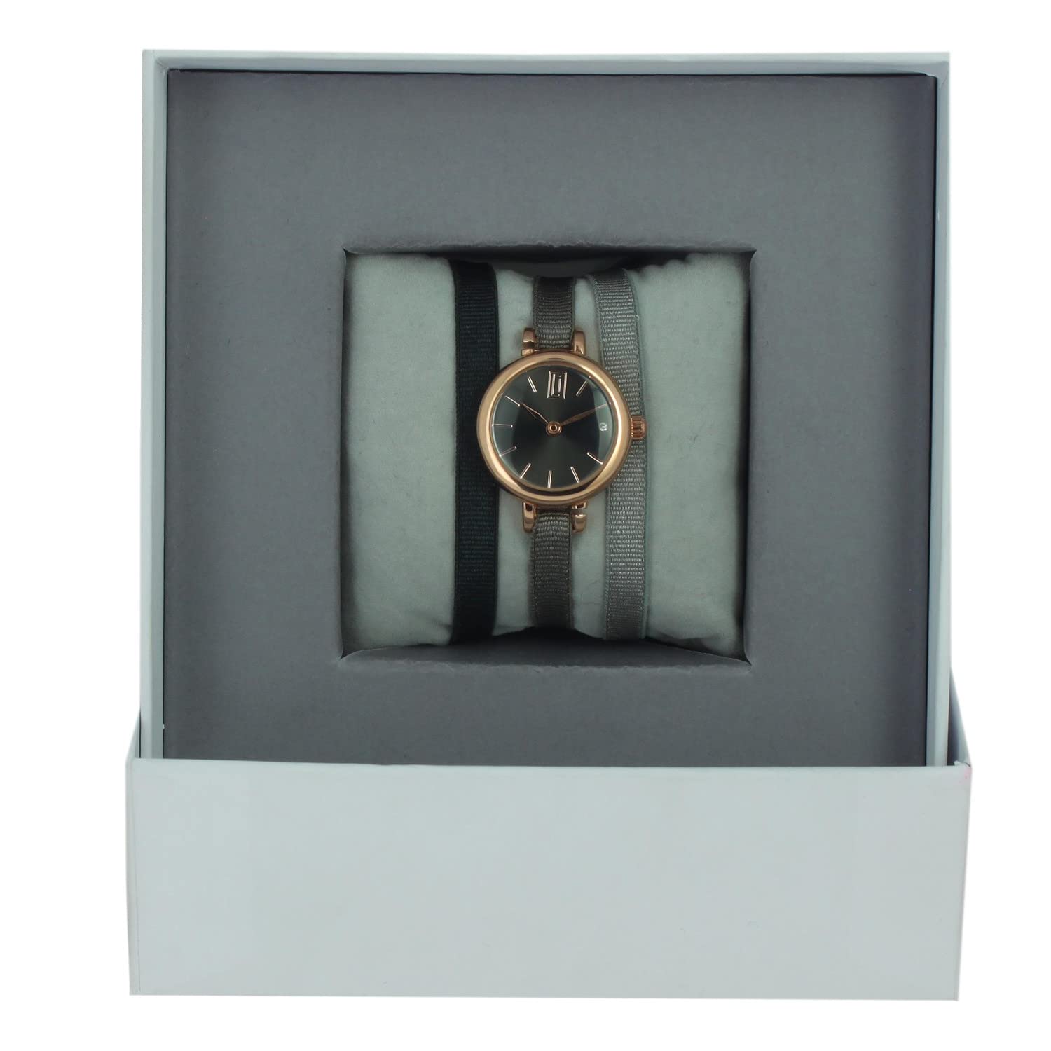 Les InterchangeablesWatch Box with Ribbon Khaki/Beige/Grey