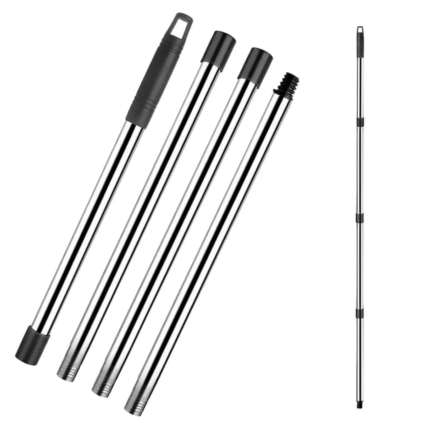 Palo de Fregona Telescópico Acero Inoxidable 40-147cm | Mango PP Antideslizante | Pertiga Ajustable para Limpieza de Suelos, Cristales y Coches | Hogar, Lavadero, Hotel