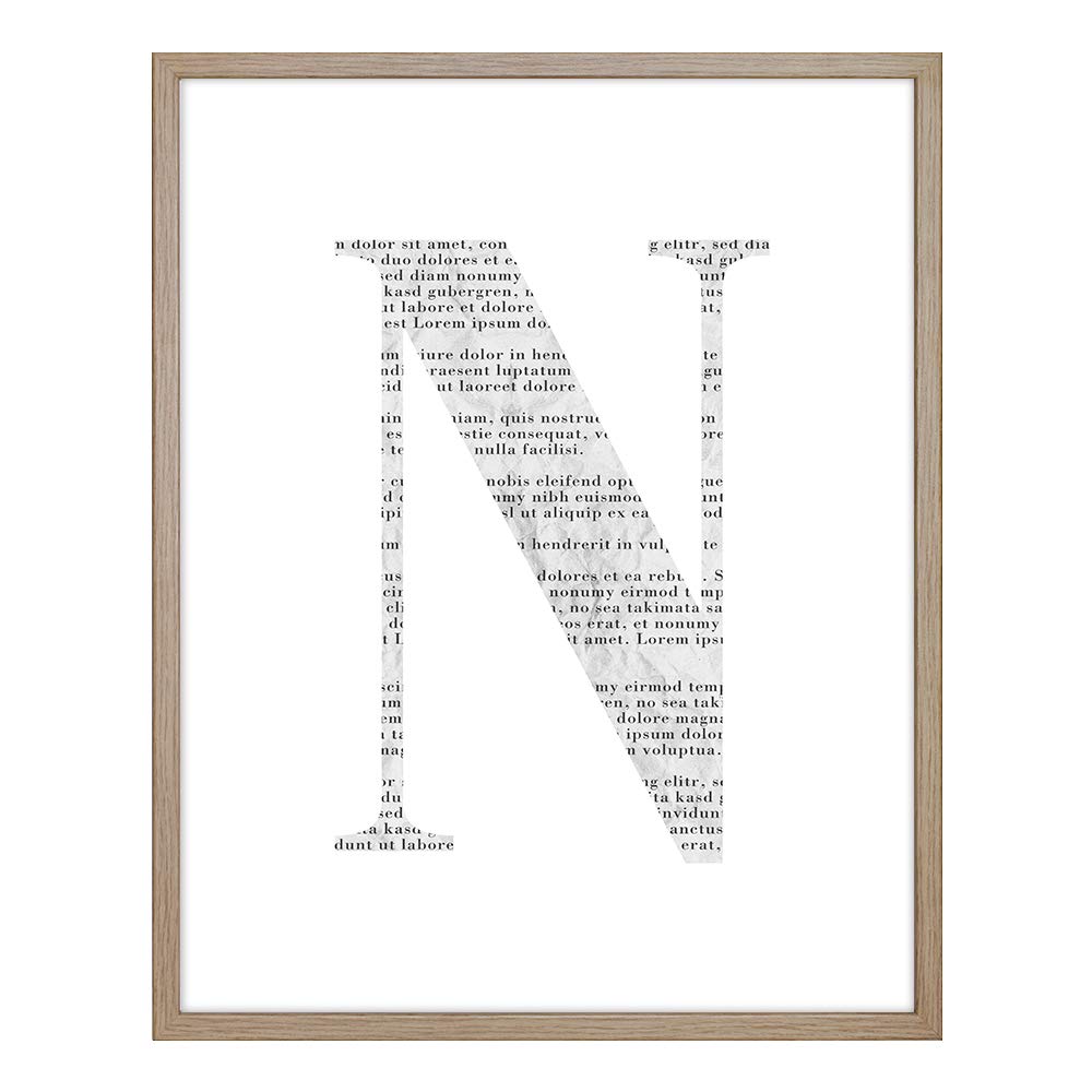 Bildershop-24 Stampa Artistica con Immagine di Giornale Bianco e Nero, Cornice Neo in rovere naturale (decoro) con poster da parete, Lettera N, 40 x 50 cm