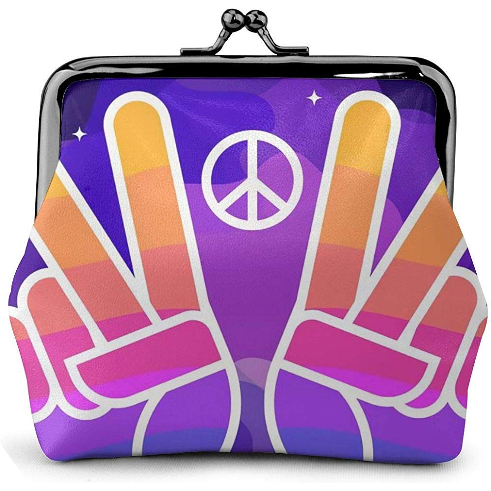 Star Victory Sign V Hand Peace Vintage Pouch Girl Kiss-Lock Change Purse Wallets Buckle Leather Coin Purses