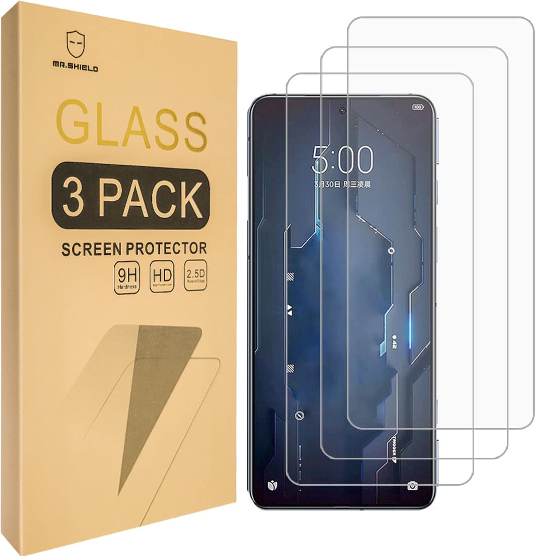 Mr.Shield [3-Pack] Designed For Xiaomi Black Shark 5 [Tempered Glass] [Japan Glass with 9H Hardness] Screen Protector with Lifetime Replacement