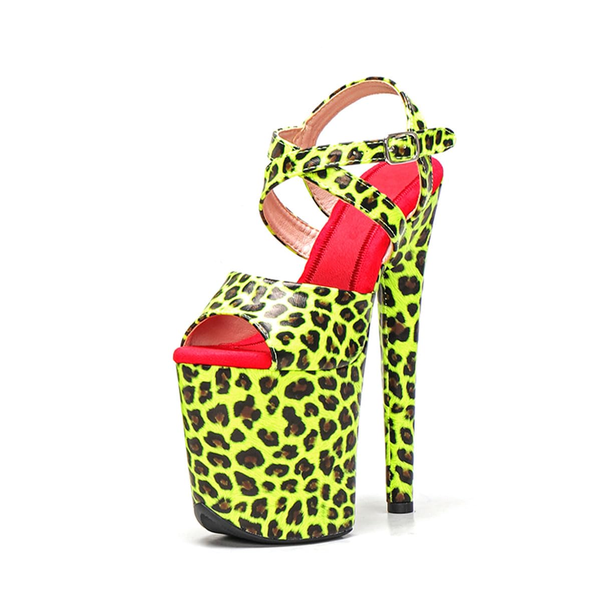 WUXIN H&P Women's Exotic Pole Dance Sandal 8 Inch Stiletto Ankle-Strap Leopard Print Round Toe Platform Fashion Model Sexy Custom TPU Dress shoes