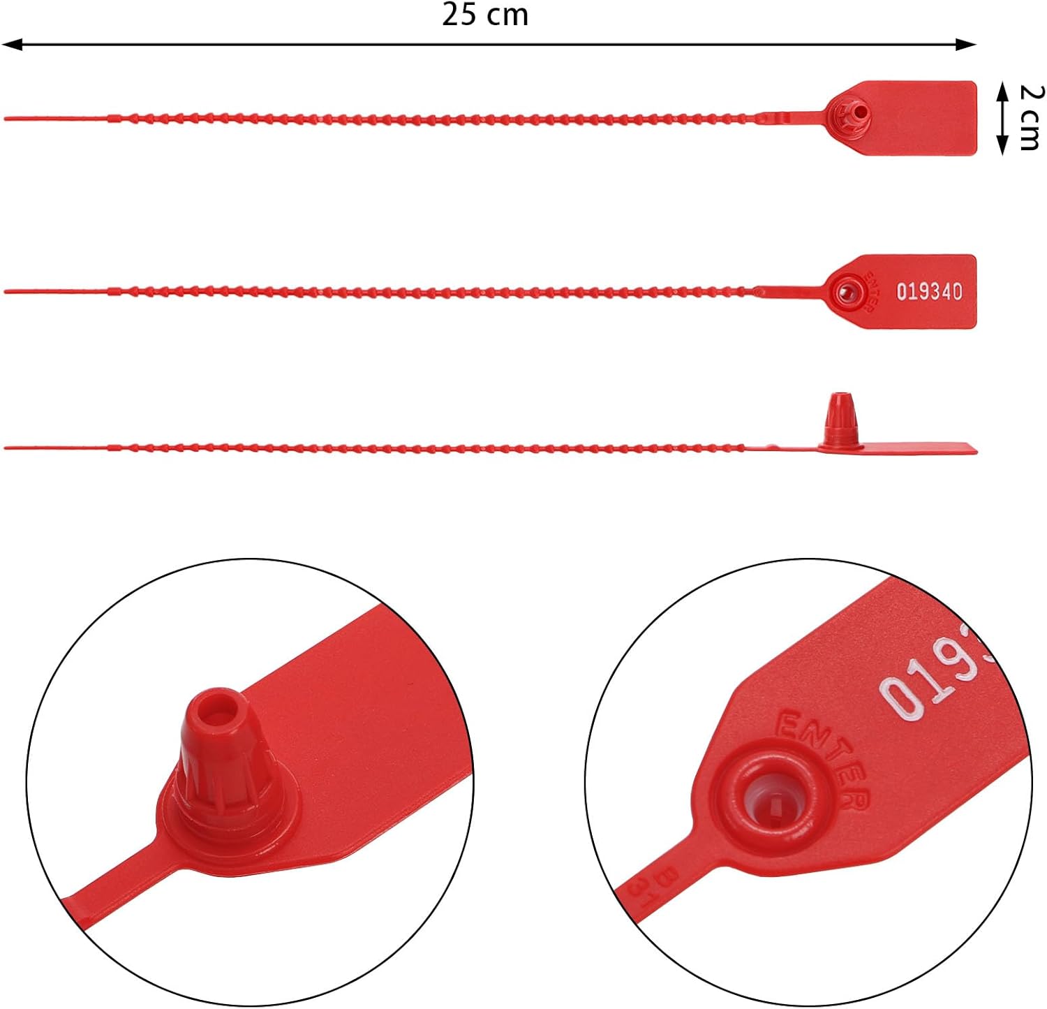 Yarlung 200 Pcs Plastic Tamper Seals, Numbered Zip Ties for Fire Extinguishers Pull Tite Security Tags, 250mm Self Locking Tie Disposable Anti-Theft Tamper Tag, Red - Image 2