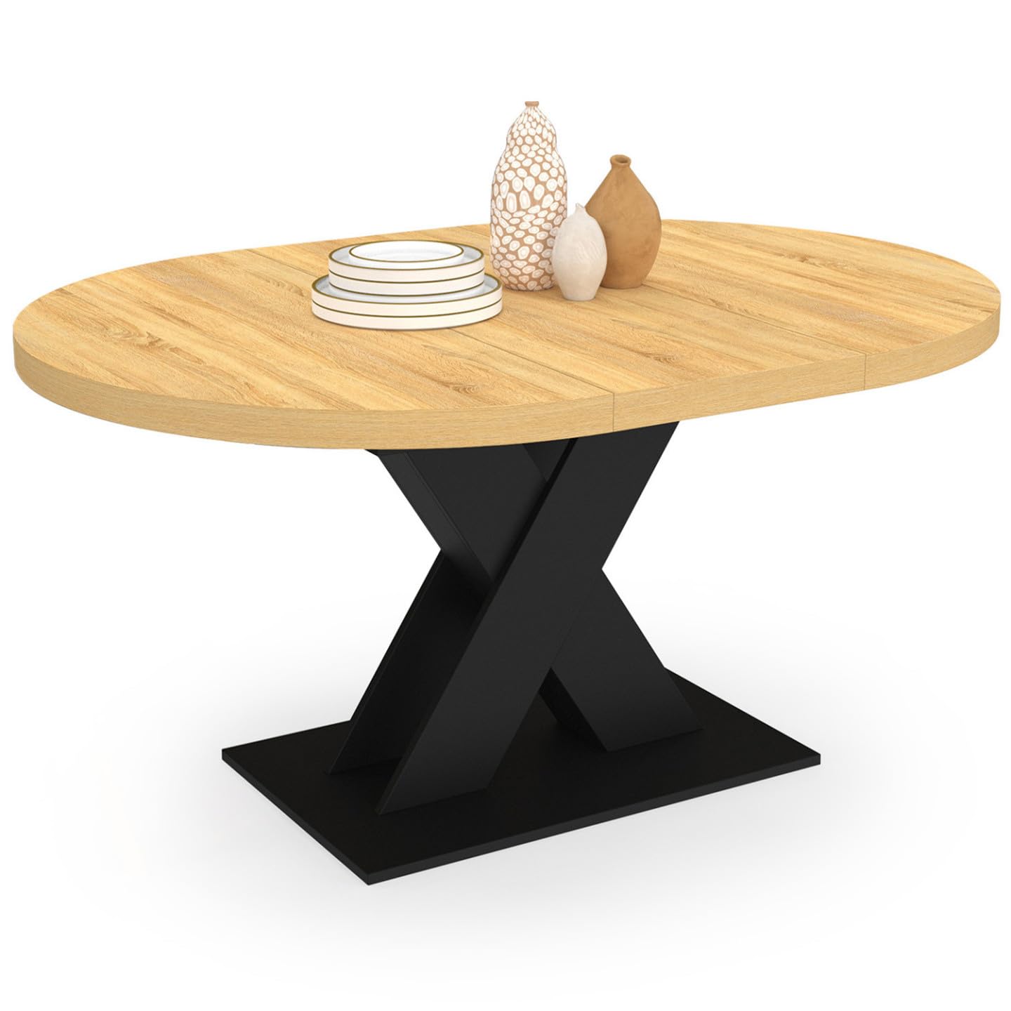 IDMarket Alicia – Mesa de comedor extensible redonda 110-150 cm Madera y Negro