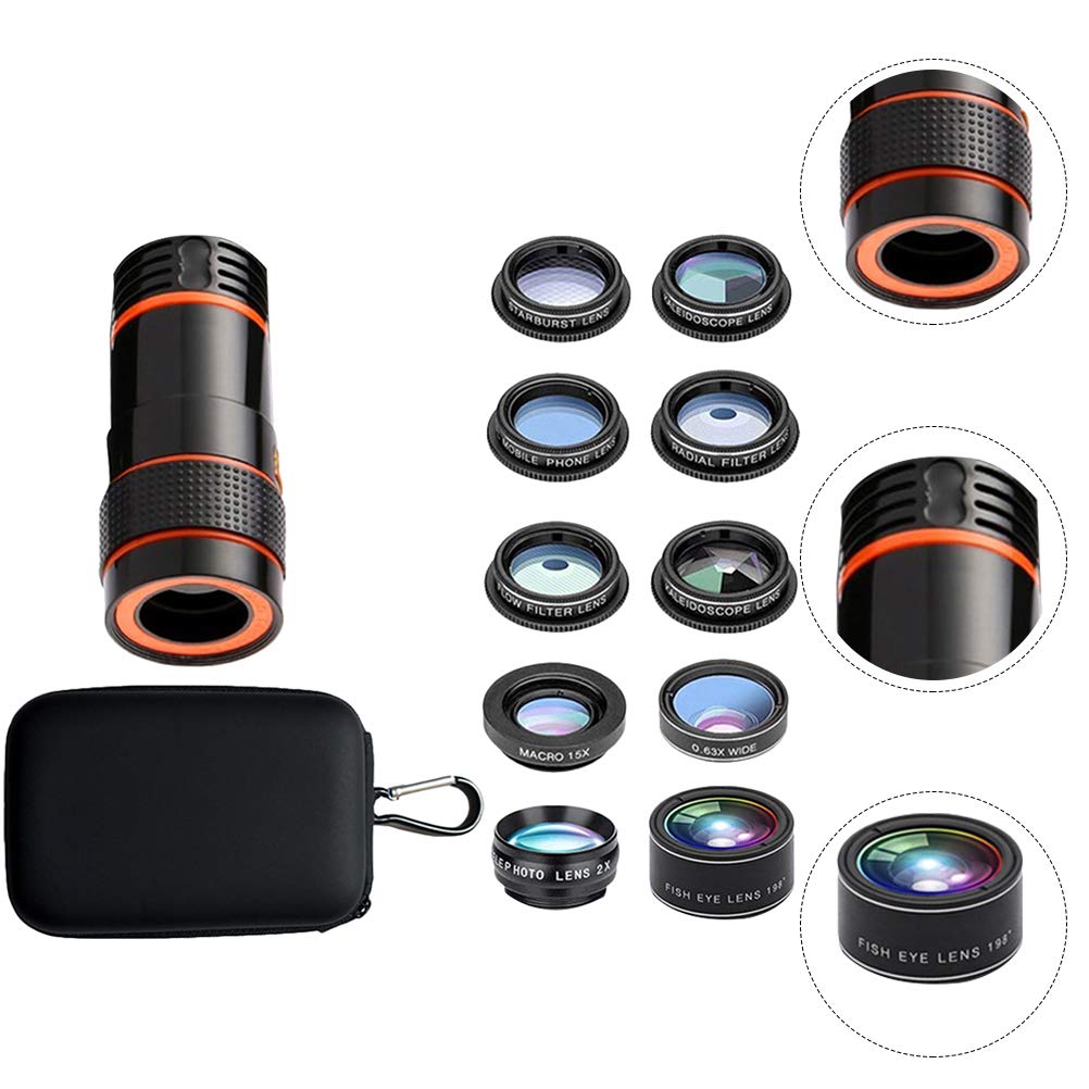 1 Set 10 in 1 Phone Lens Set Wide Angle Lens Fisheye Lens Aluminum-Magnesium Alloy Shell Universal Camera