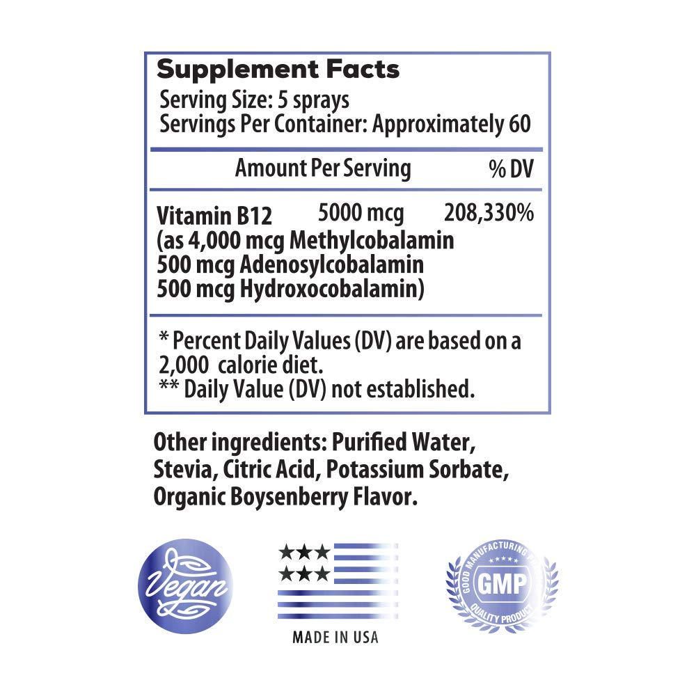 FuII Spectrum Vitamin B12 5000 mcg Sublingual Spray Nerve Health