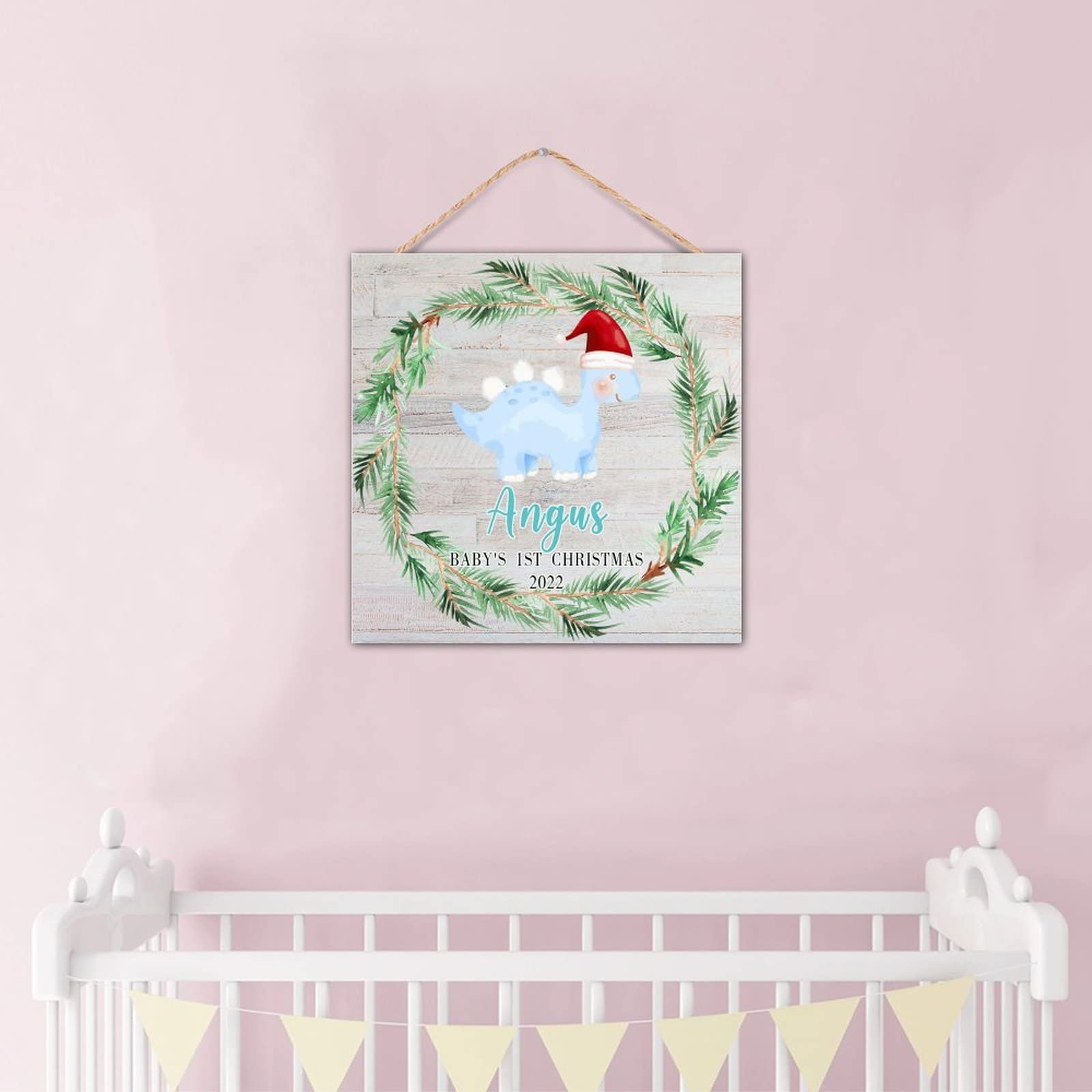 Plaque murale en bois dinosaure Noël panneau chambre enfant