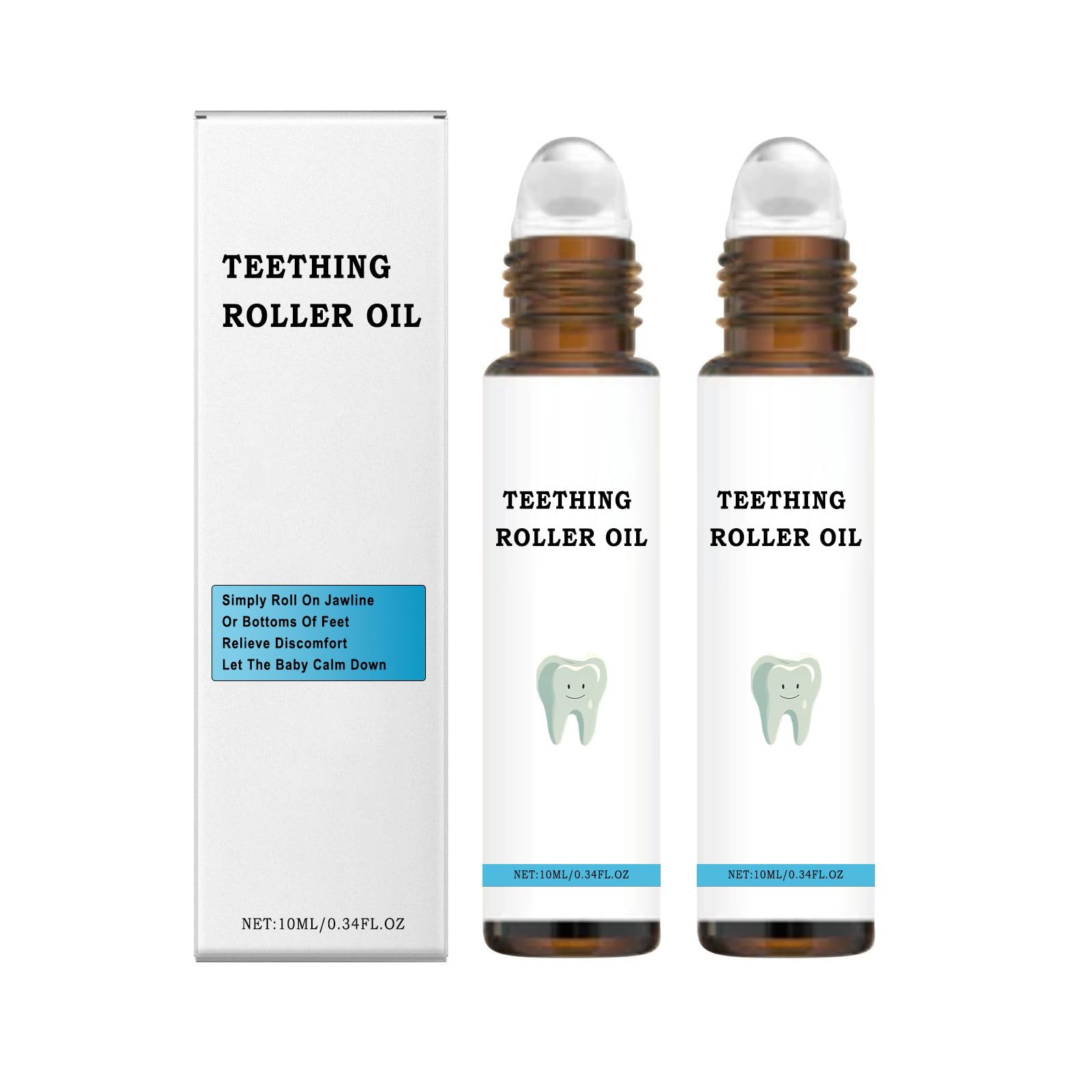 2 Pack, Teething Roller Oil for Babies, 10ml/0.34fl.oz, Teething Roller Natural Pain Relief Baby Teething Roller Oil Provides Natural Pain Relief (White)