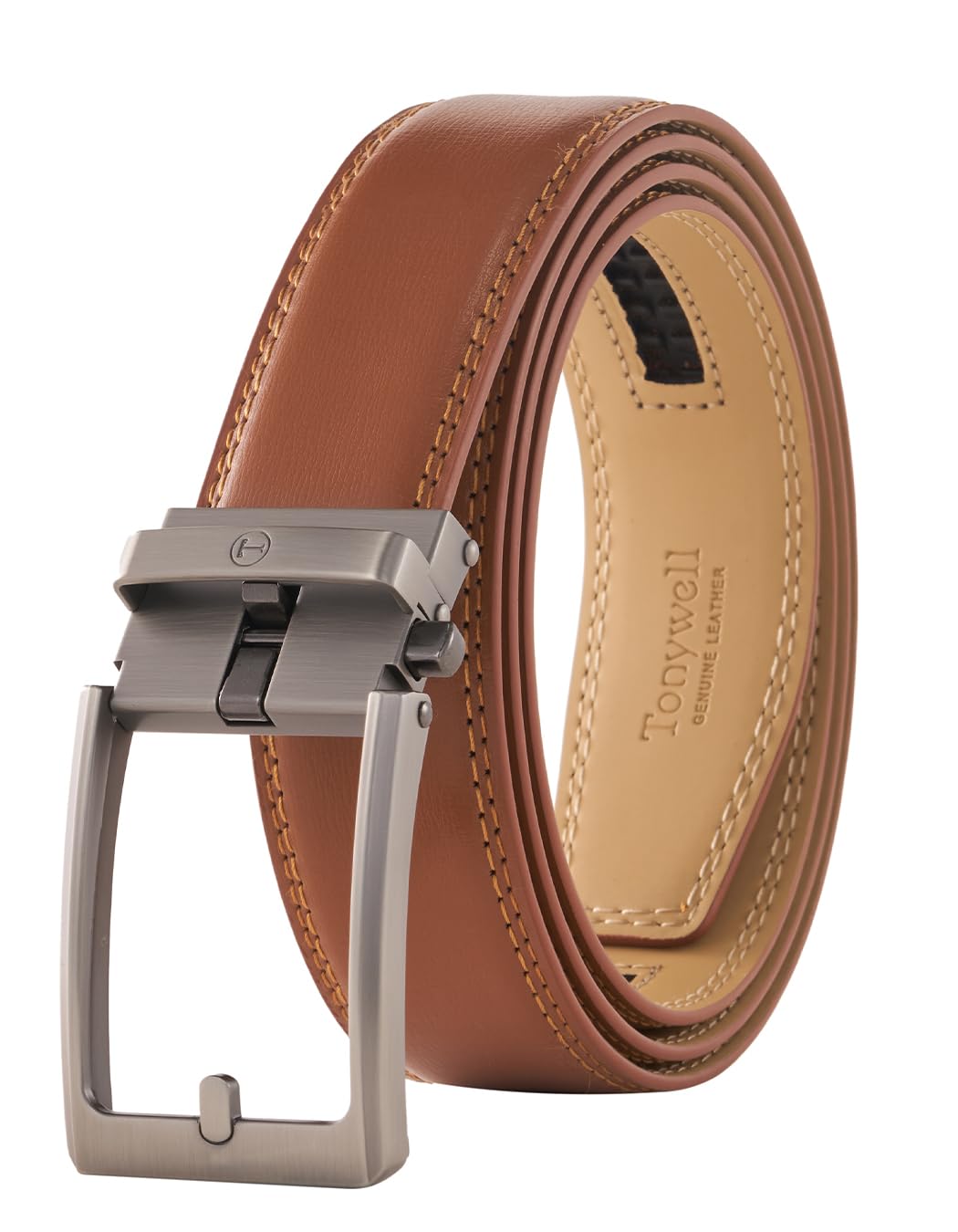 Tonywell Men's Leather Ratchet Belt, 1 3/8" Adjustable Dress Belt, Trim to Fit