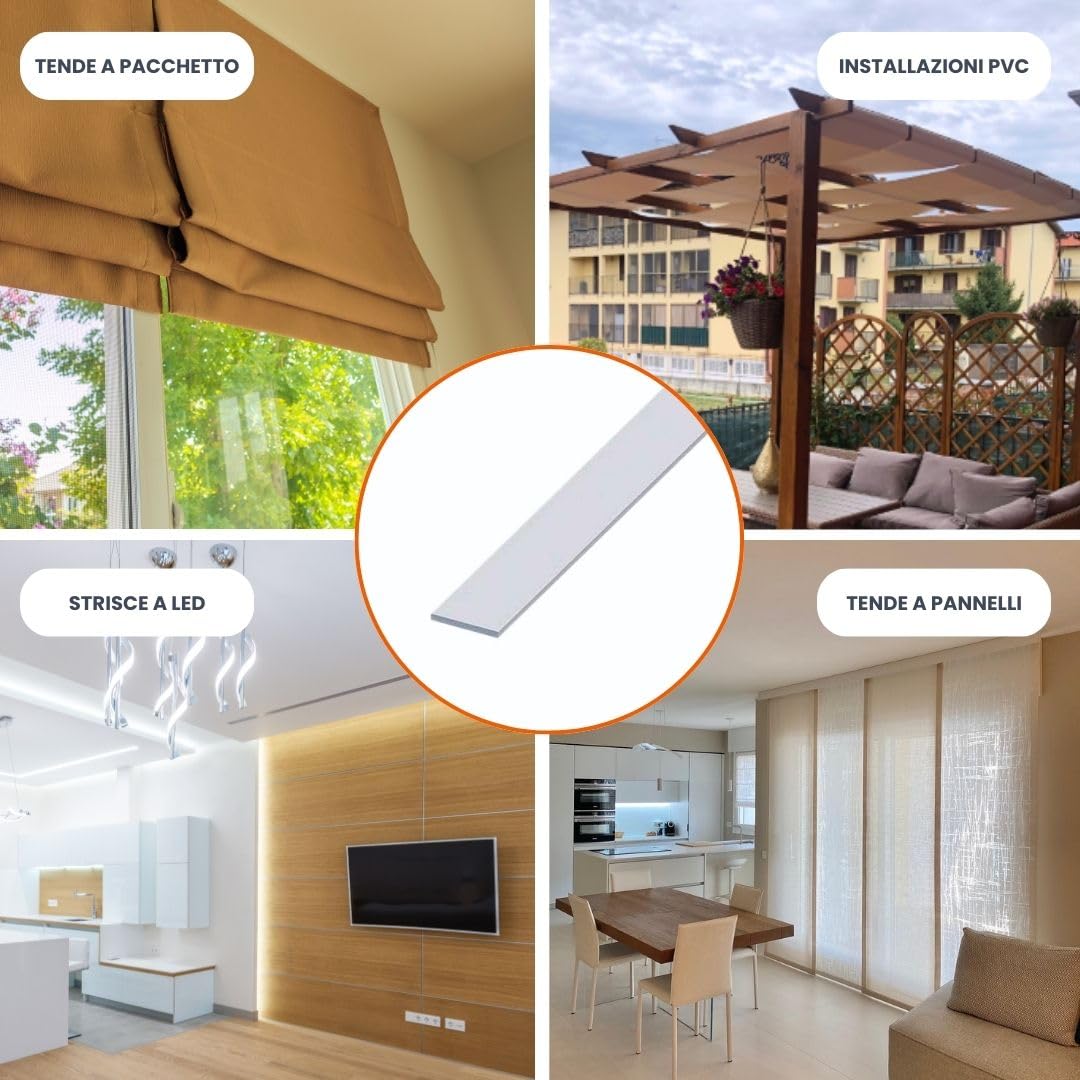 TENDAGGIMANIA Profilés en Aluminium blanc plein plat – Longueur 650CM– Hauteur 4CM– Épaisseur 2MM- Barre Aluminium Poids pour rideaux à panneaux et Store Bateau