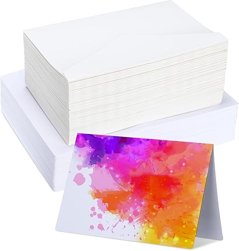 Spiareal 100 juegos de tarjetas y sobres de acuarela en blanco de 4 x 6 pulgadas, postal de acuarela para niños, invitación de pintura artística