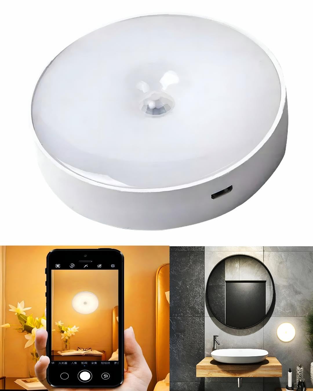 Forlife Usb Şarjlı Hareket Sensörlü Otomatik 8 Led Aydınlatma Işık Mıknatıslı Koridor, Banyo, Dolap, Merdiven, Gece Lambası, Mutfak, Balkon Dekorasyonu, Amber Renk 4000K Günışığı Delme Gerektirmez (1)