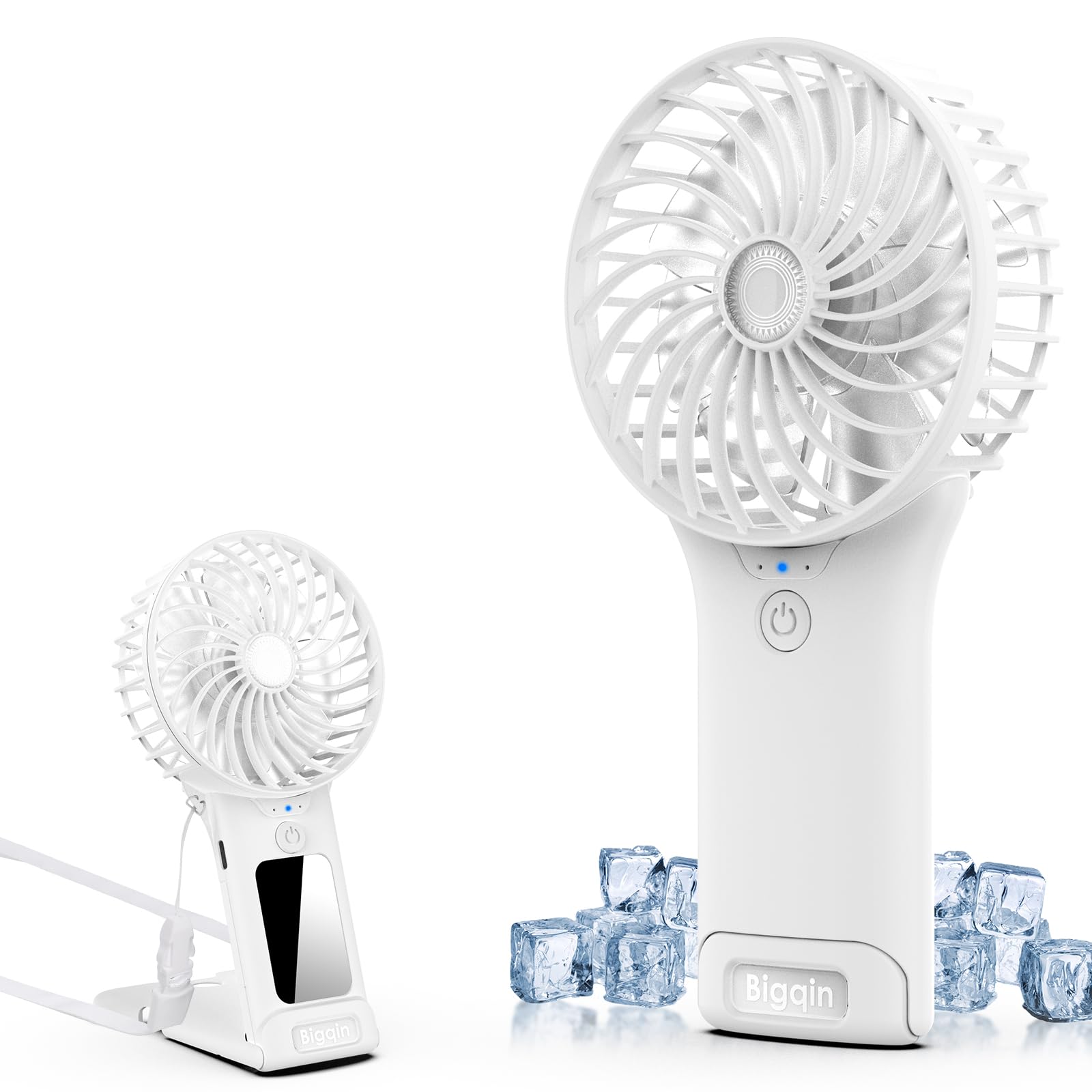 Bigqin Mini Portable Fan, USB Rechargeable F an with Mirror and Lanyard, 4 Speed Silent Battery Operated Hand held Fa n, Powerful Mini F a n for Home,Office,Travel and Outdoors