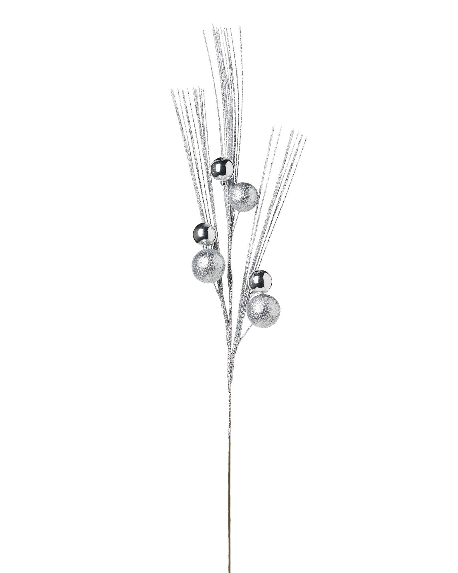 Silver Glitter Bauble Christmas Spray – 72 cm Decorative Pick for Wreaths & Garlands
