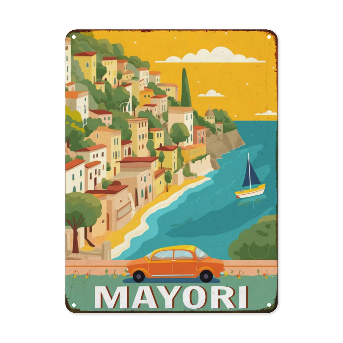 peiyeety Mayori Amalfi Coast Italy Tin Sign Vintage Metal Tin Sign Travel Scenery Poster Gifts Signs Decor for Cafe Home Bedroom Club Bar Office Poster Wall Art Decor 8"x12"