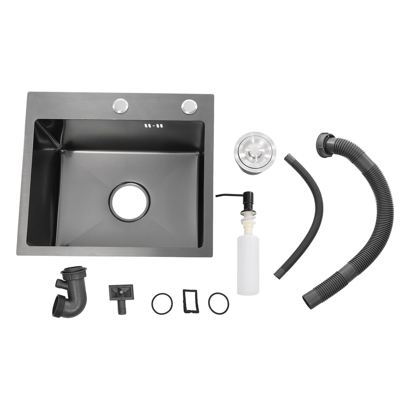 Lavello da incasso in acciaio inox nero-grigio con cestello di scarico, angolare, lavandino con distributore di sapone e tubo di scarico per case, ristoranti, lavanderie, bar, cucine, hotel, ecc