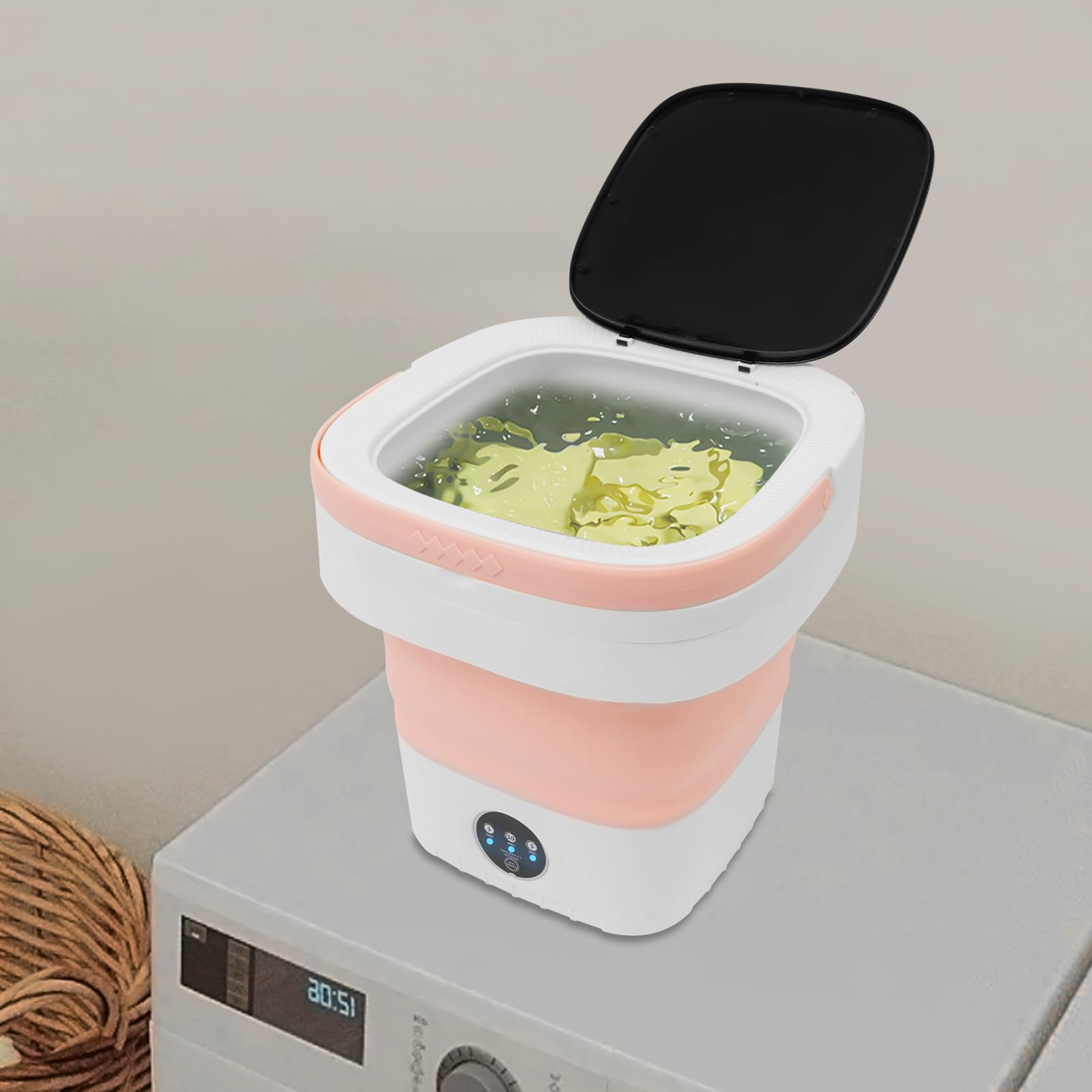 Mini lavatrice pieghevole rosa ABS PP portatile, luce blu, pulizia delicata per biancheria intima, biancheria intima del bambino, ideale per viaggi, dormitorio, casa, campeggio